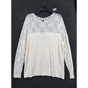 Ralph Lauren Blouse LRL Womens Size 2X Floral Lace Sheer Romantic Cream Lined